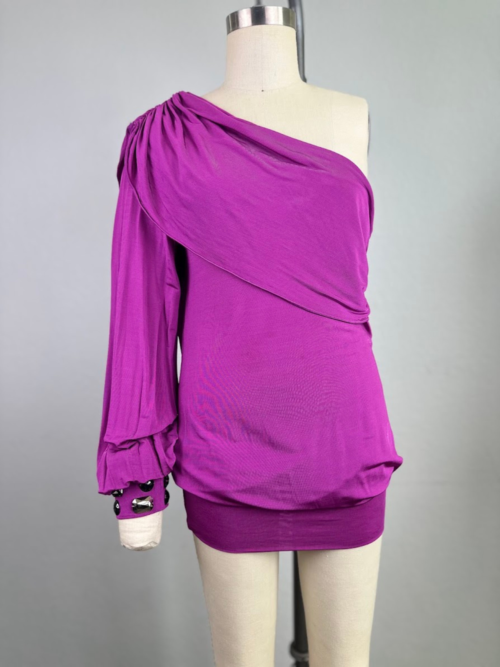 Bebe Bombshell One Shoulder Ruched Mini Dress Purple XS Y2K